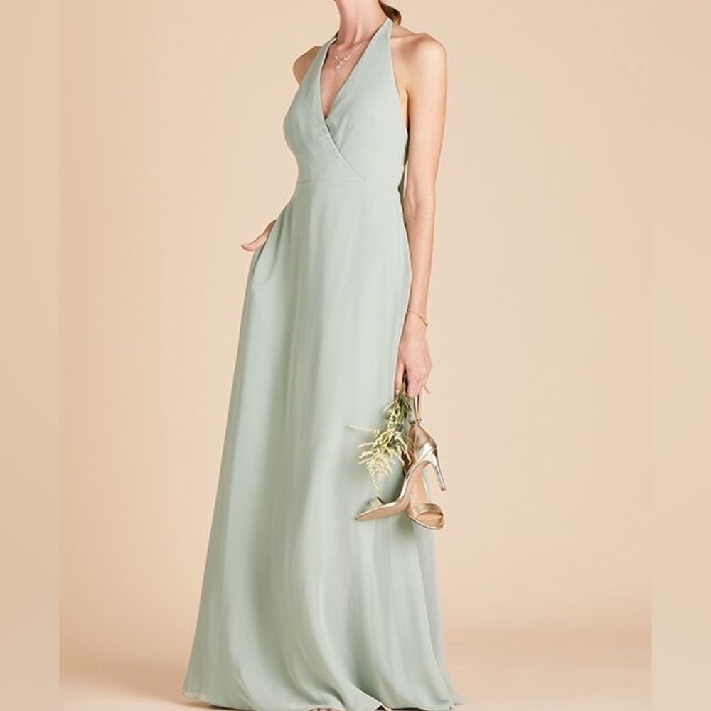 Birdy Grey NWT Moni Convertible Halter Back Chiffon Bridesmaid Dress Green XS